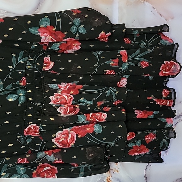 Torrid Women's Size 2 Bust 50 Mini Blouson Sleeve Skater Dress Black Floral :) - Picture 9 of 11